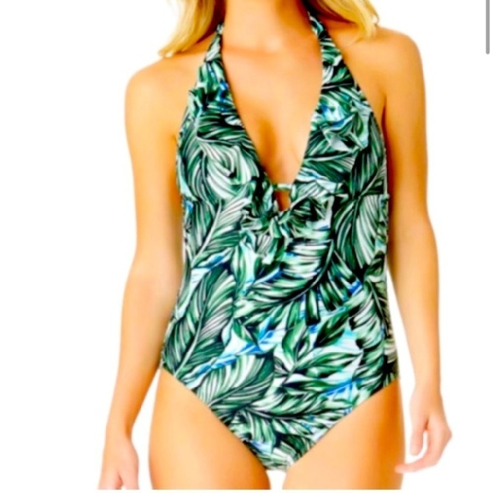 a.n.a Green Tropical Multi Palm Leaf Print One Piece Swimsuit, Women’s XL